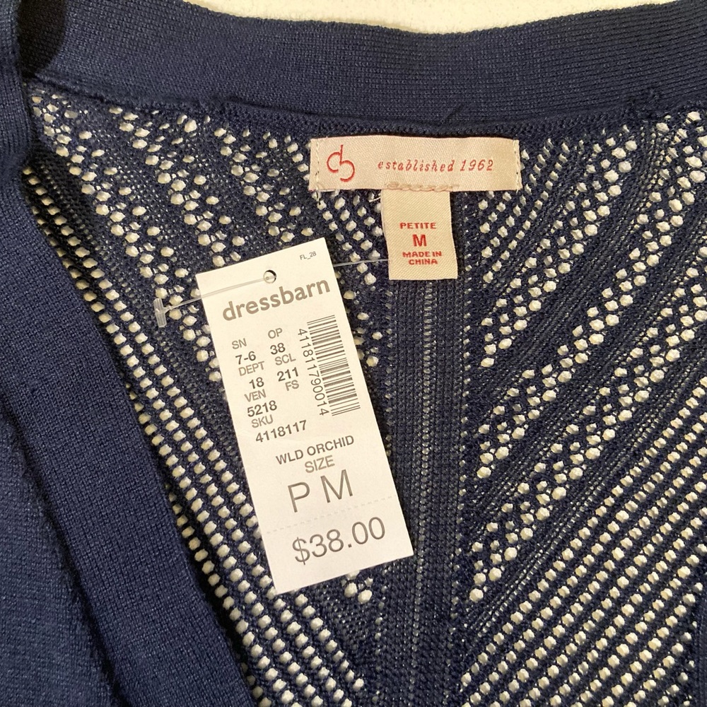 NWT Navy Blue Cardigan Sweater Womens Medium Petite Dress Barn - Picture 7 of 11